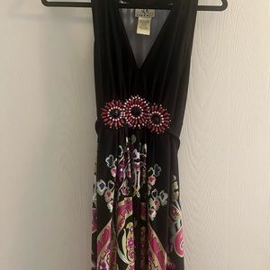 Ice- 6P (Petite) Long gorgeous black, pink, green and purple dress.